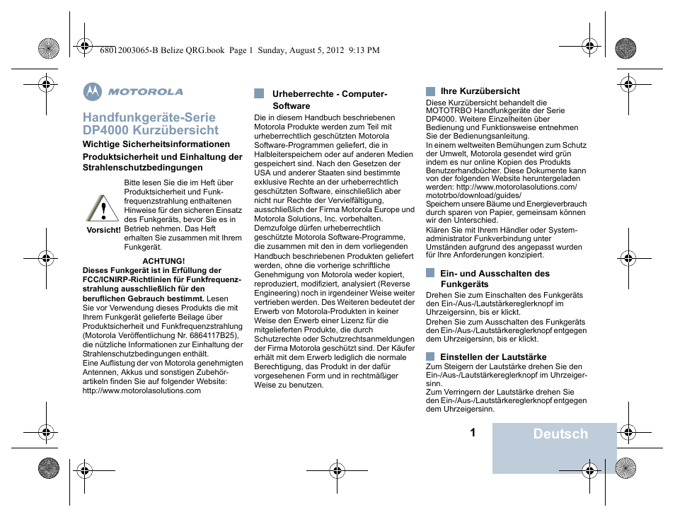 Deutsch, Handfunkgeräte-serie dp4000 kurzübersicht | Motorola DP 4600 UHF User Manual | Page 5 / 40