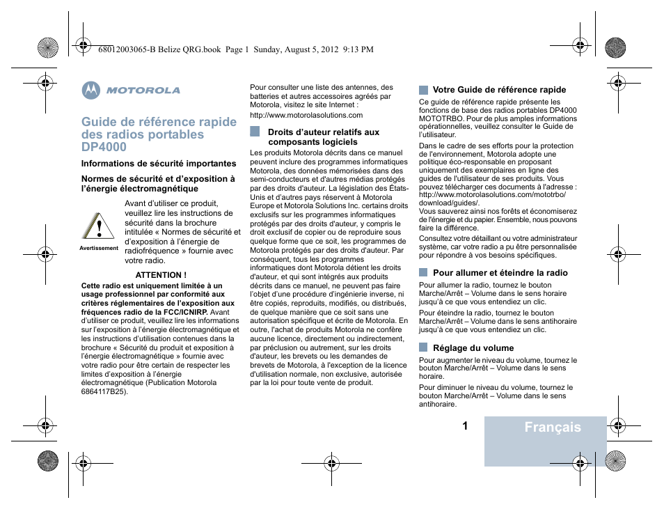 Français | Motorola DP 4600 UHF User Manual | Page 7 / 40