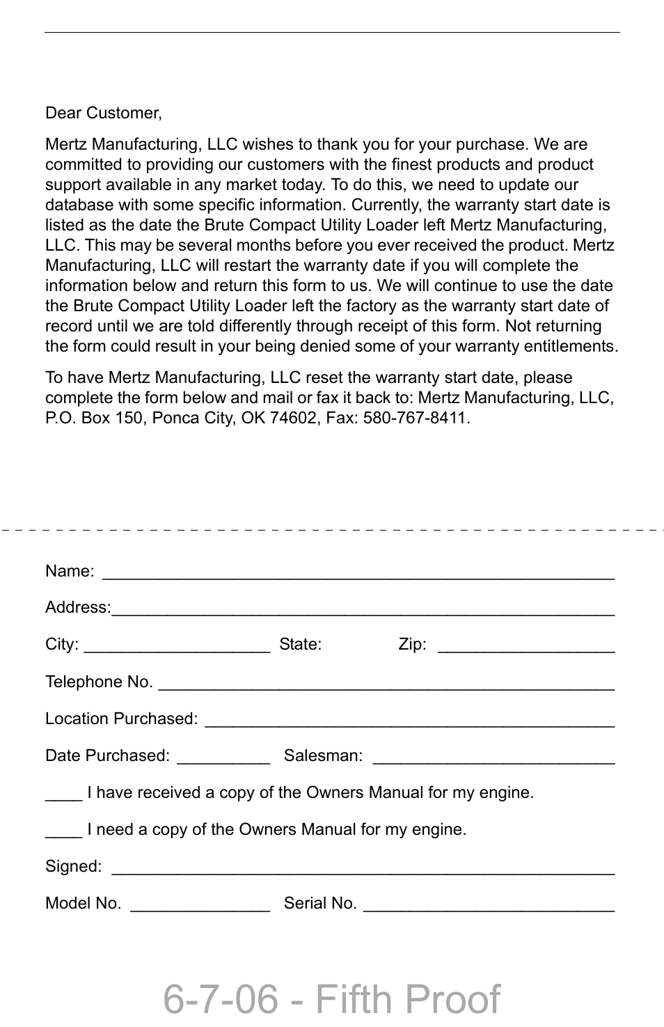 7-06 - fifth proof, Brute warranty registration | Compact Power Boxer 427W User Manual | Page 5 / 86
