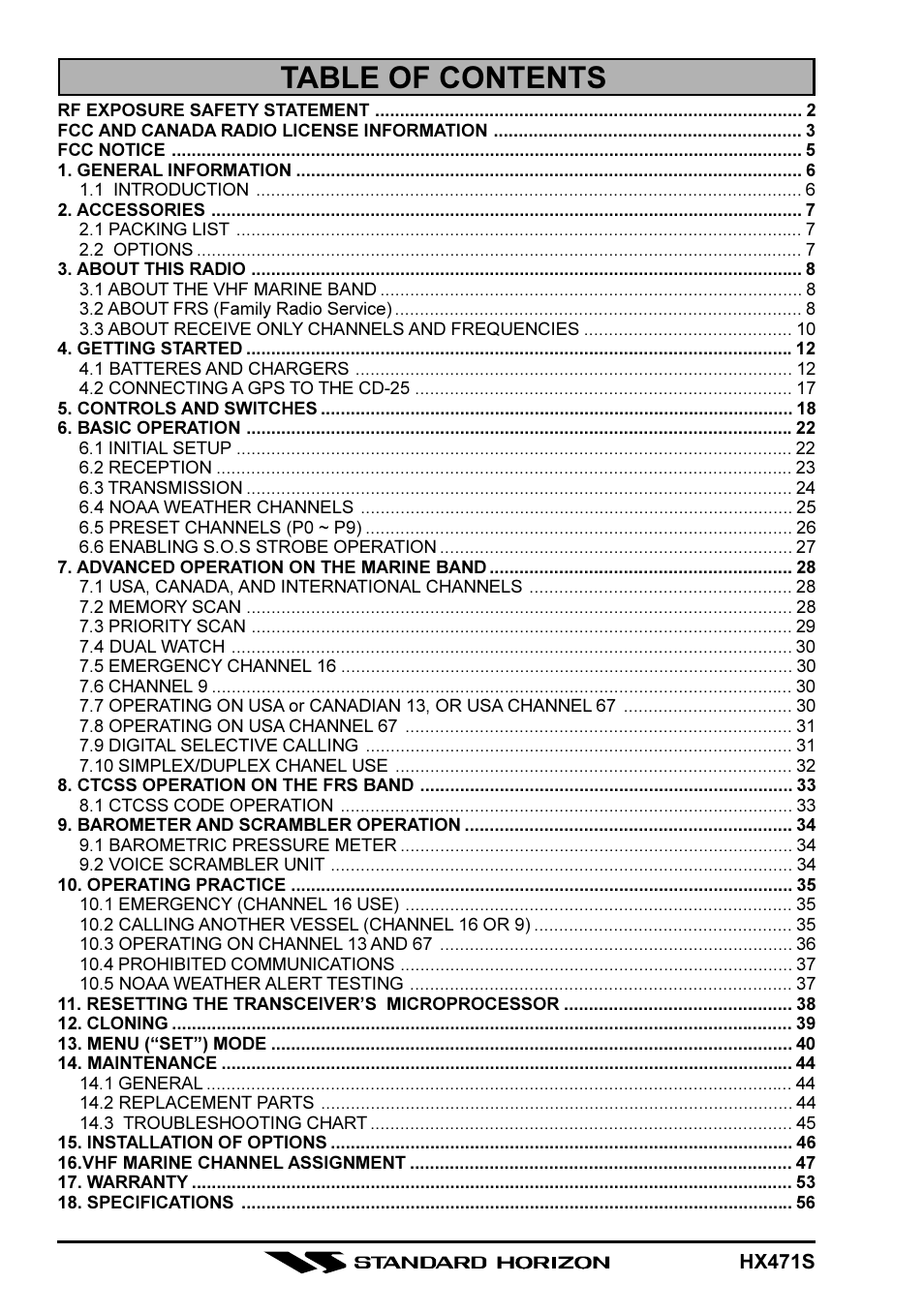 Standard Horizon HX-471S User Manual | Page 2 / 61