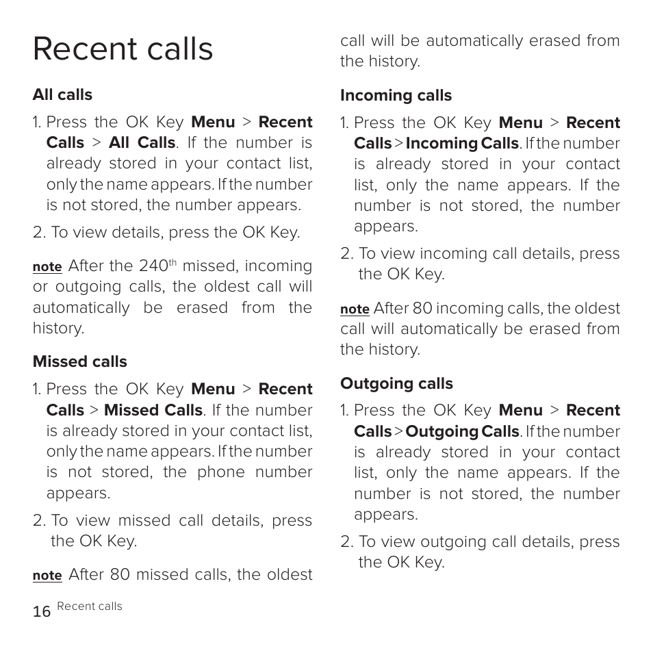 Recent calls | Cricket Communications A100 User Manual | Page 16 / 53