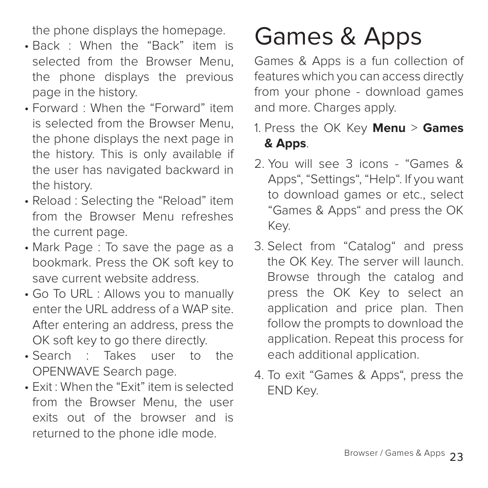 Games & apps | Cricket Communications A100 User Manual | Page 23 / 53
