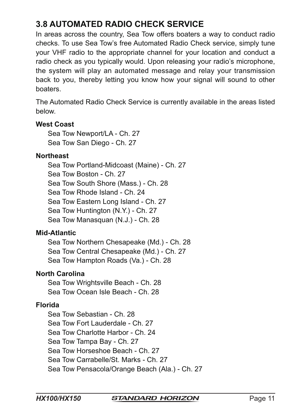 8 automated radio check service | Standard Horizon HX-100S User Manual | Page 11 / 48