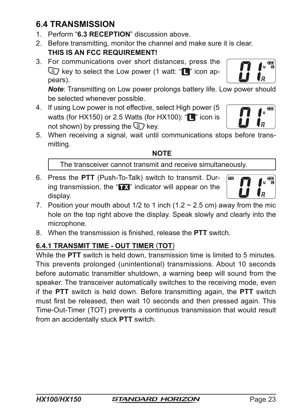 4 transmission | Standard Horizon HX-100S User Manual | Page 23 / 48