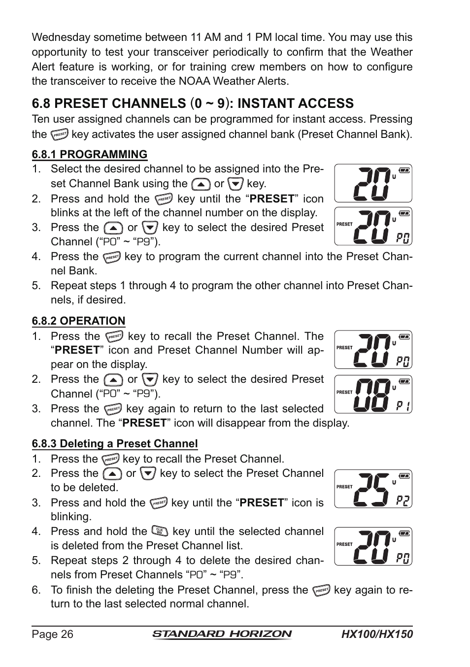 8 preset channels ( 0 ~ 9 ) : instant access | Standard Horizon HX-100S User Manual | Page 26 / 48