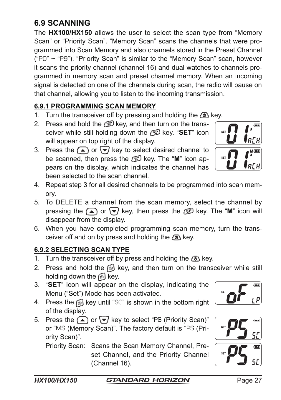 9 scanning | Standard Horizon HX-100S User Manual | Page 27 / 48