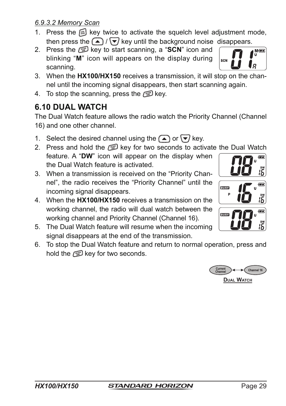 10 dual watch | Standard Horizon HX-100S User Manual | Page 29 / 48