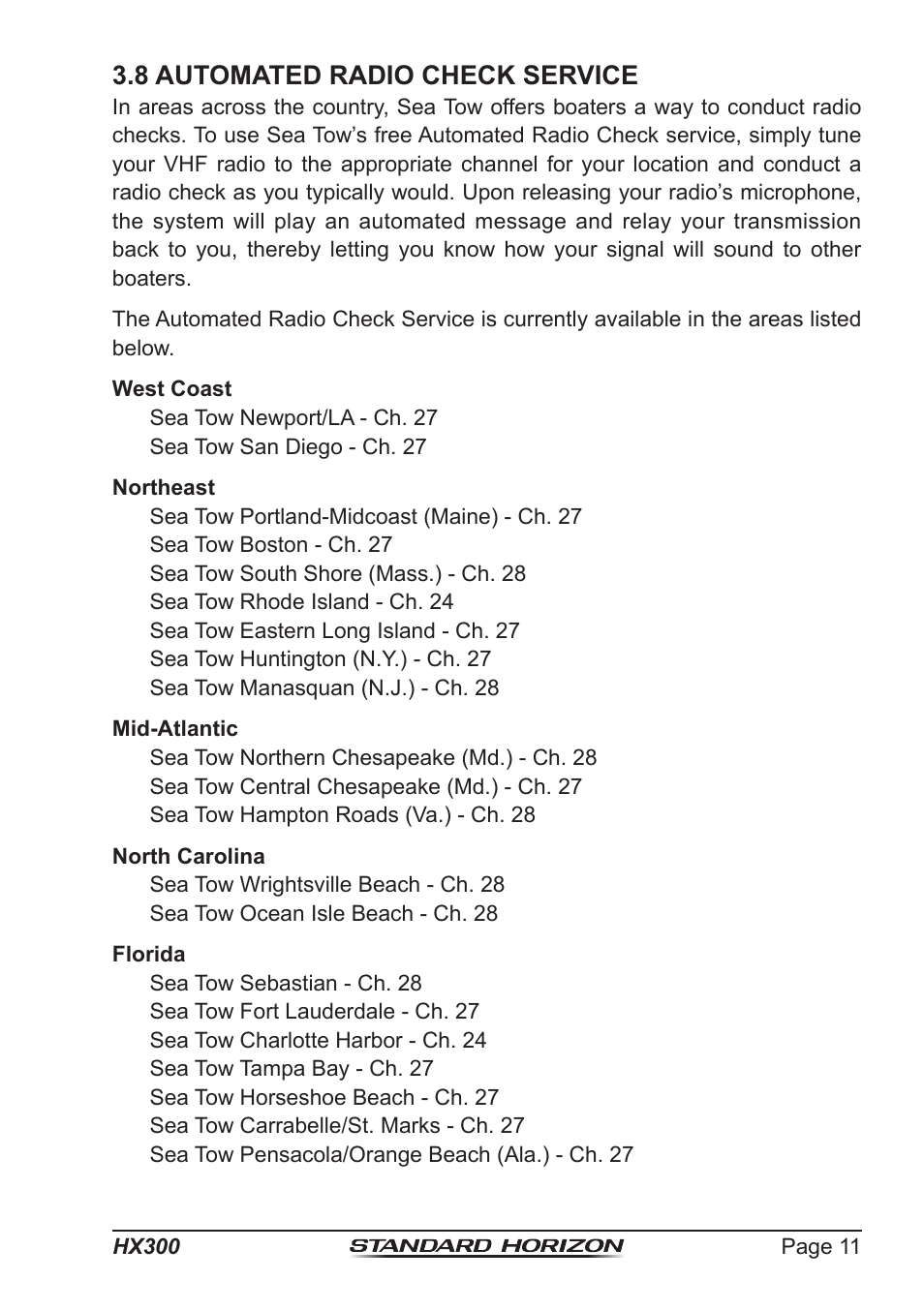 8 automated radio check service | Standard Horizon HX-300 User Manual | Page 11 / 48
