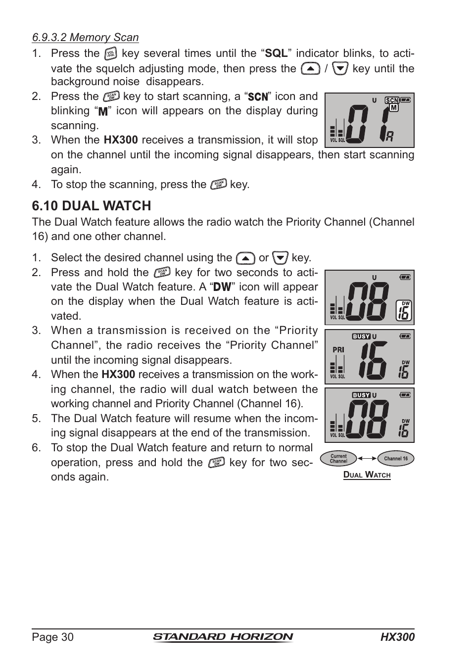 10 dual watch | Standard Horizon HX-300 User Manual | Page 30 / 48