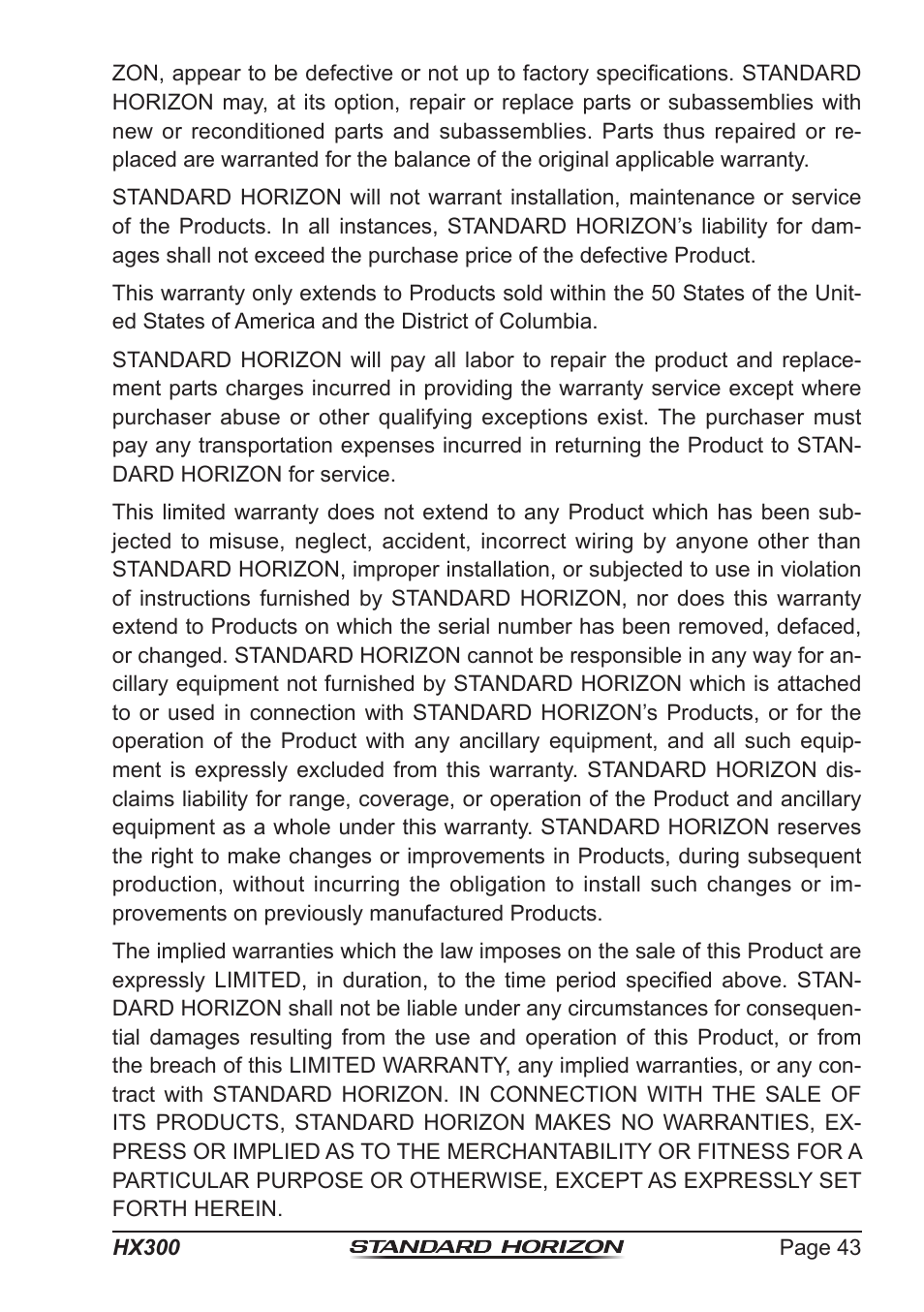 Standard Horizon HX-300 User Manual | Page 43 / 48