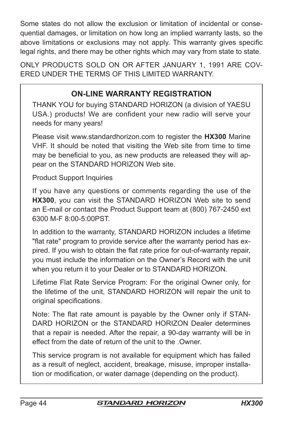 Standard Horizon HX-300 User Manual | Page 44 / 48