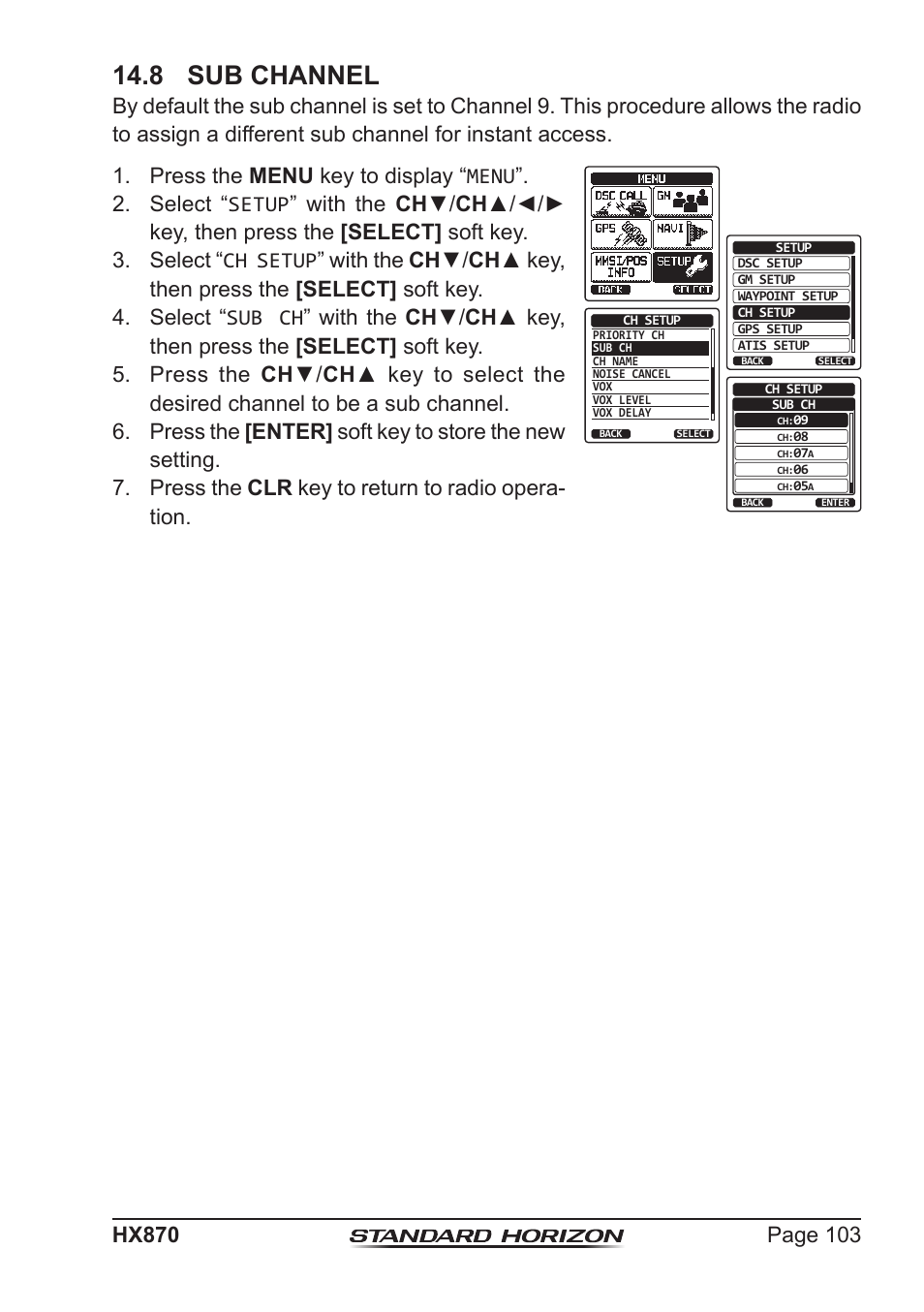 8 sub channel | Standard Horizon HX-870 User Manual | Page 103 / 140