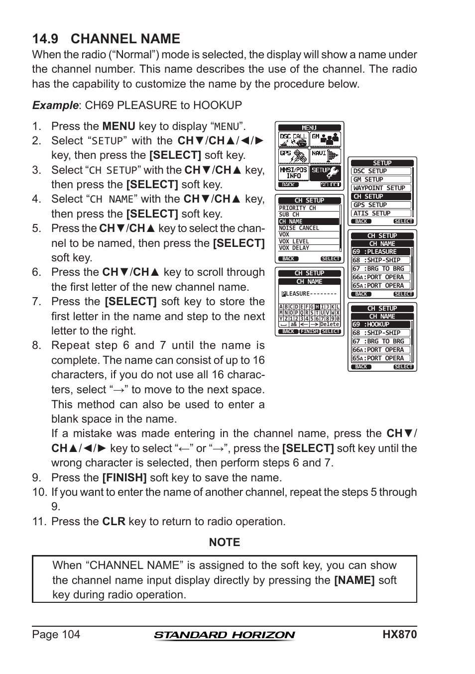 9 channel name | Standard Horizon HX-870 User Manual | Page 104 / 140