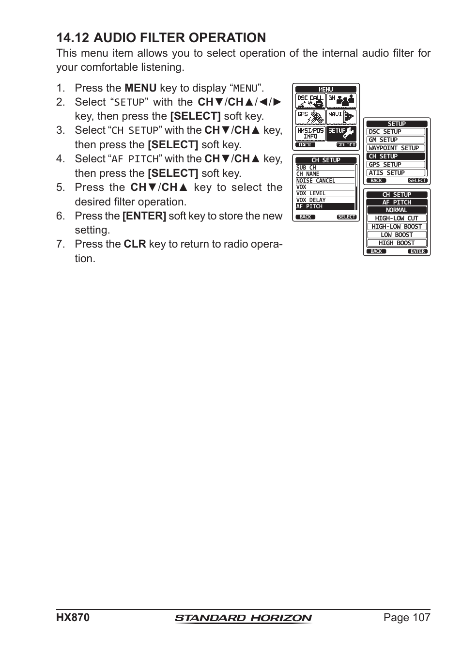 12 audio filter operation | Standard Horizon HX-870 User Manual | Page 107 / 140