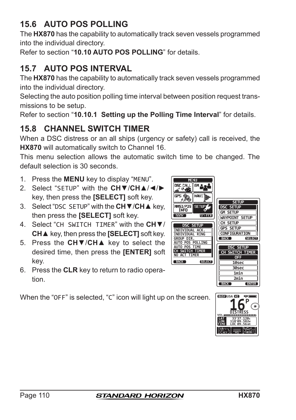 6 auto pos polling, 7 auto pos interval, 8 channel switch timer | Standard Horizon HX-870 User Manual | Page 110 / 140