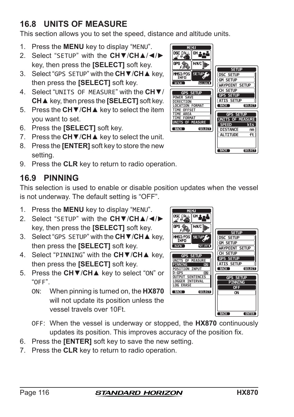 8 units of measure, 9 pinning | Standard Horizon HX-870 User Manual | Page 116 / 140