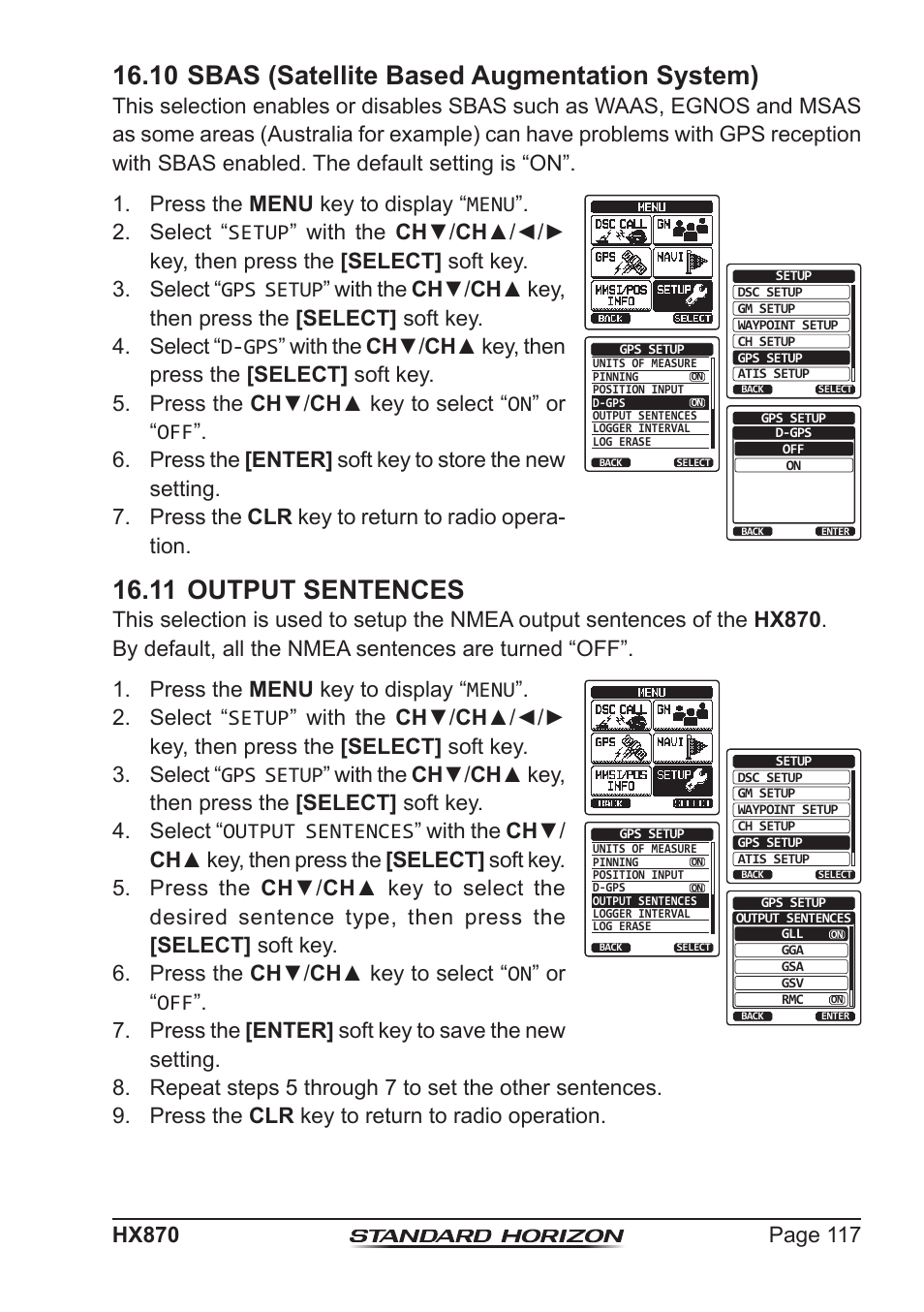 10 sbas (satellite based augmentation system), 11 output sentences | Standard Horizon HX-870 User Manual | Page 117 / 140
