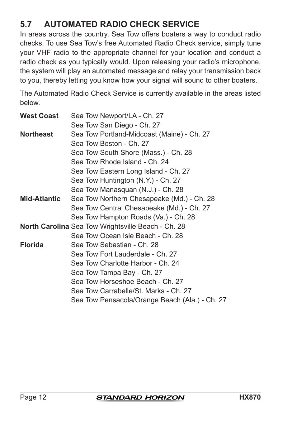 7 automated radio check service | Standard Horizon HX-870 User Manual | Page 12 / 140