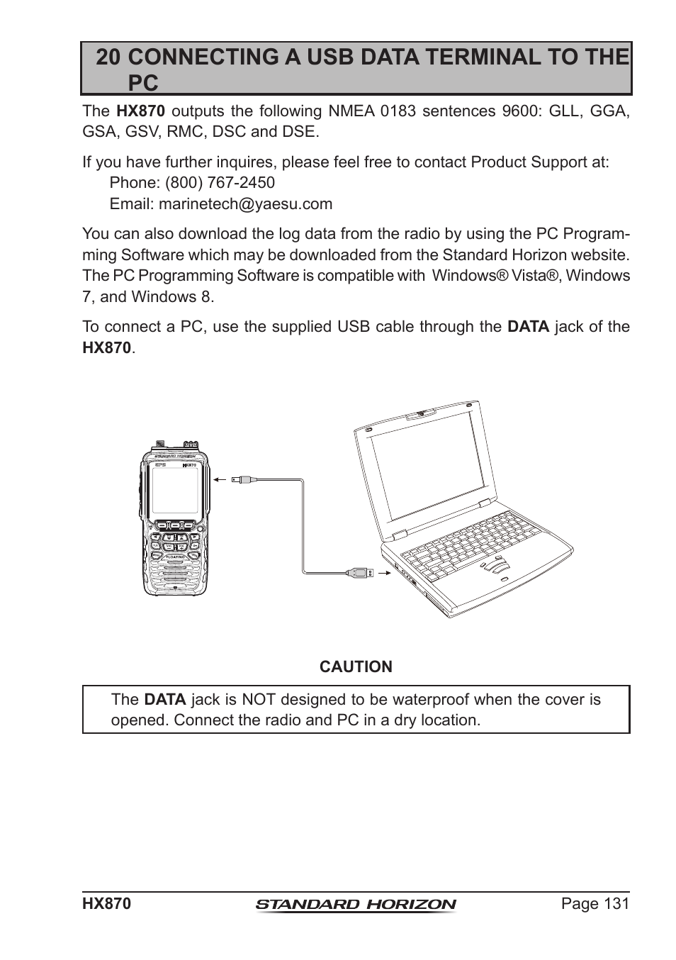 20 connecting a usb data terminal to the pc | Standard Horizon HX-870 User Manual | Page 131 / 140