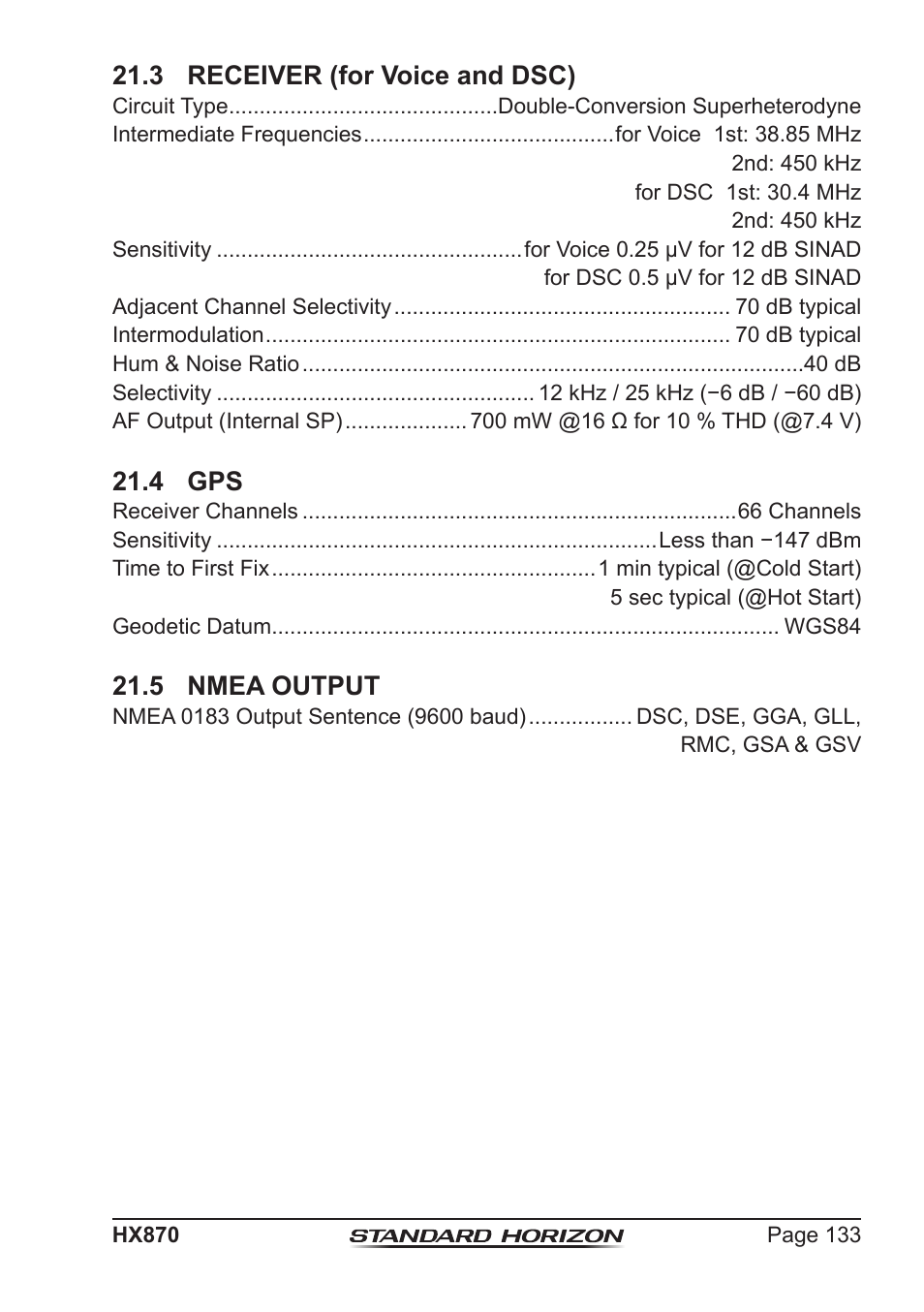 3 receiver (for voice and dsc), 4 gps, 5 nmea output | Standard Horizon HX-870 User Manual | Page 133 / 140