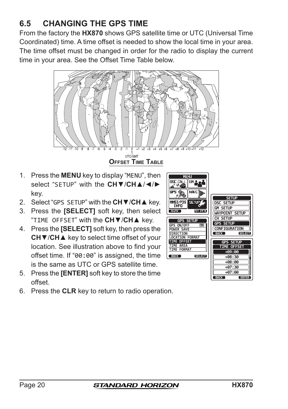 5 changing the gps time | Standard Horizon HX-870 User Manual | Page 20 / 140