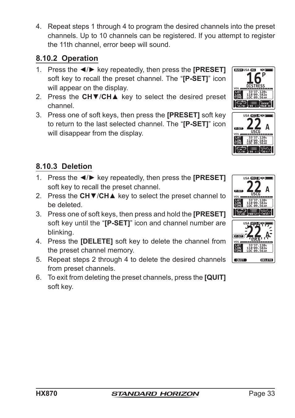 2 operation, 3 deletion | Standard Horizon HX-870 User Manual | Page 33 / 140