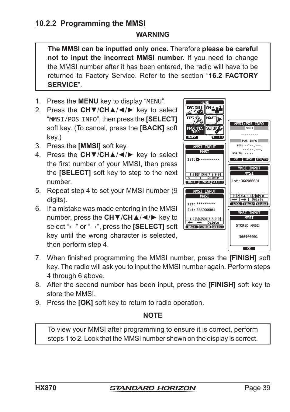 2 programming the mmsi | Standard Horizon HX-870 User Manual | Page 39 / 140