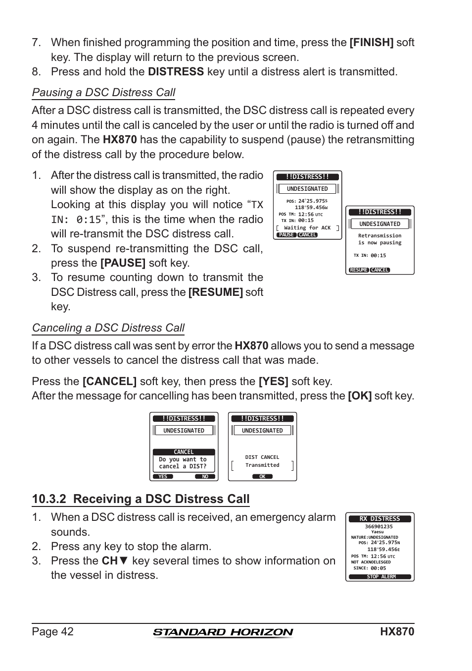 2 receiving a dsc distress call | Standard Horizon HX-870 User Manual | Page 42 / 140