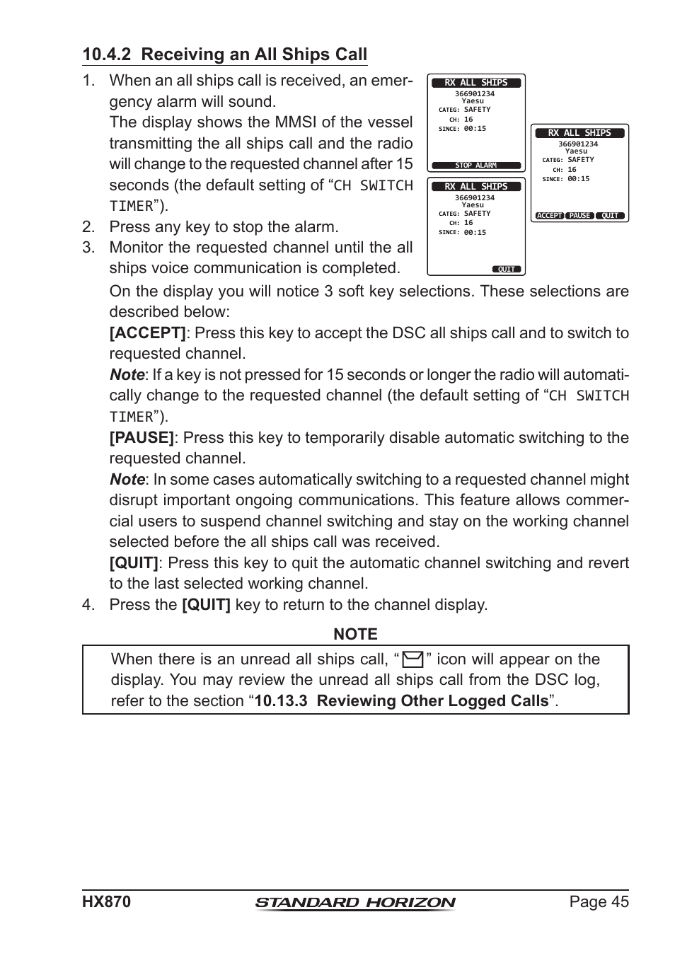 2 receiving an all ships call | Standard Horizon HX-870 User Manual | Page 45 / 140