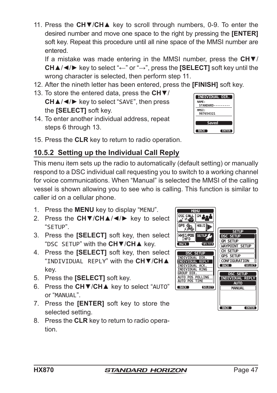 2 setting up the individual call reply | Standard Horizon HX-870 User Manual | Page 47 / 140