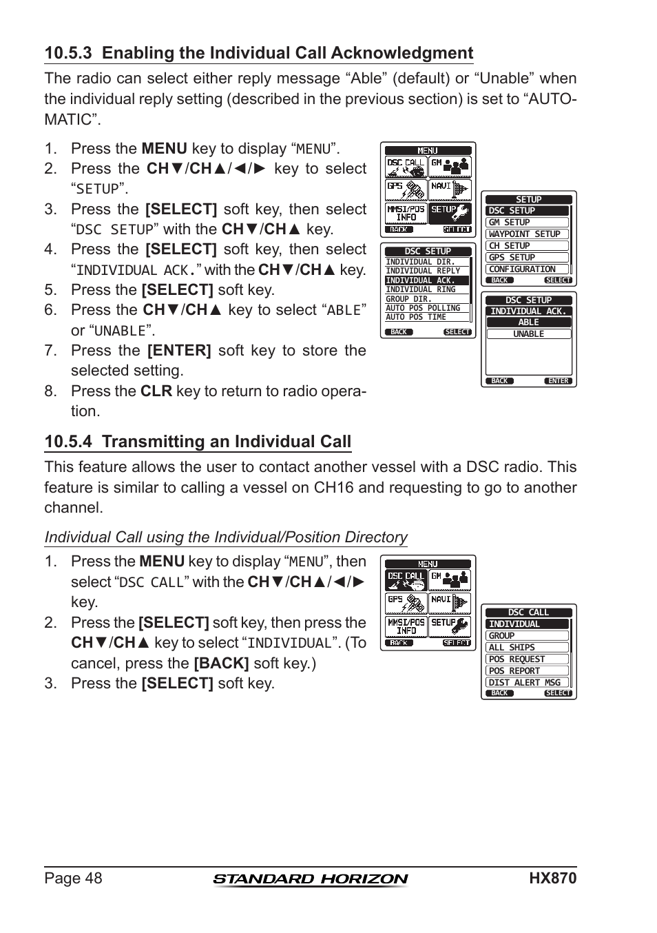 3 enabling the individual call acknowledgment, 4 transmitting an individual call | Standard Horizon HX-870 User Manual | Page 48 / 140
