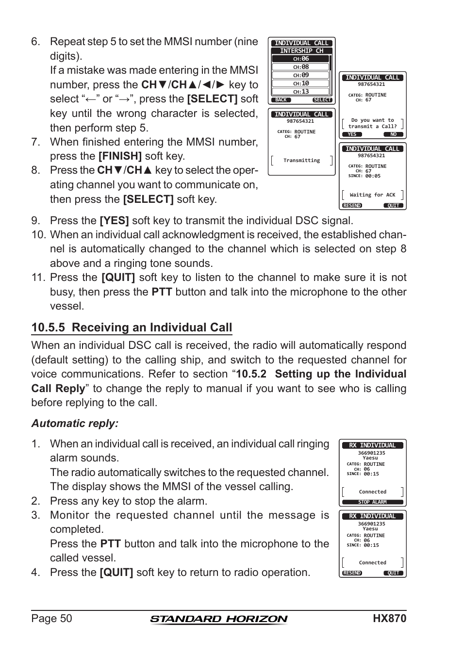 5 receiving an individual call | Standard Horizon HX-870 User Manual | Page 50 / 140