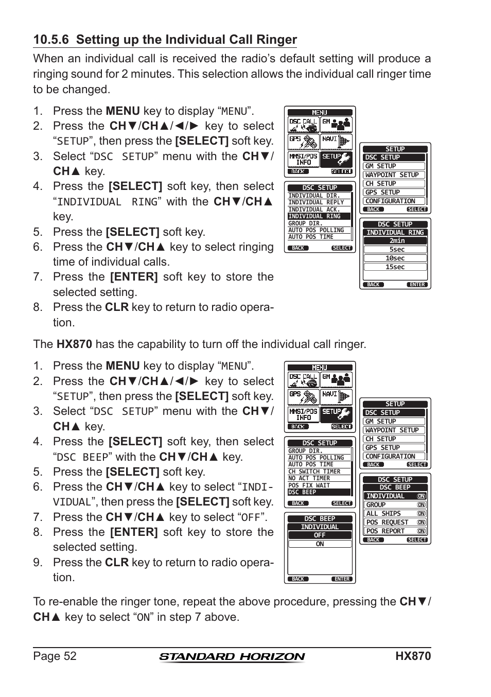 6 setting up the individual call ringer | Standard Horizon HX-870 User Manual | Page 52 / 140