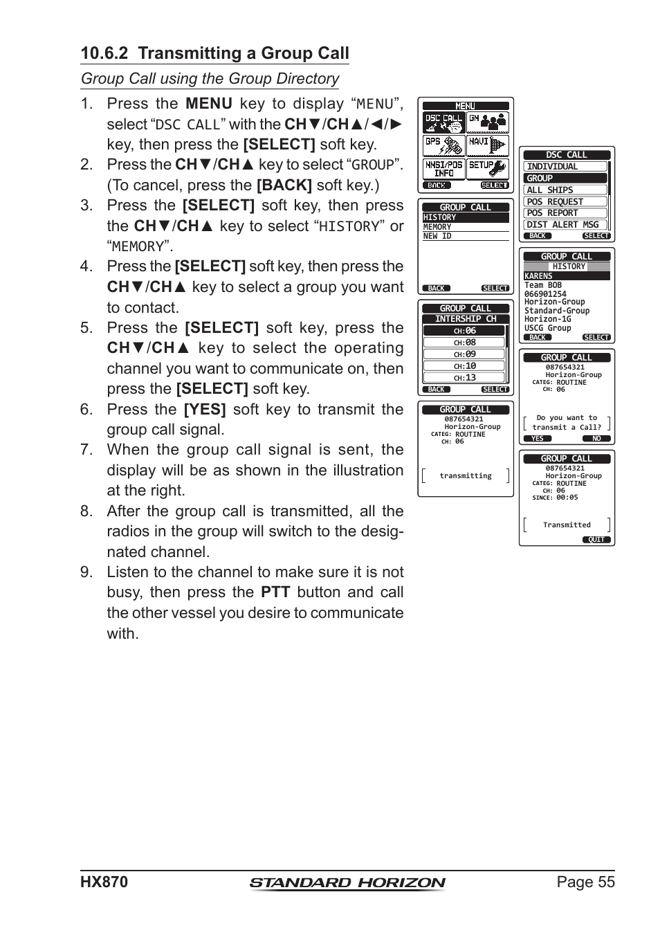 2 transmitting a group call | Standard Horizon HX-870 User Manual | Page 55 / 140