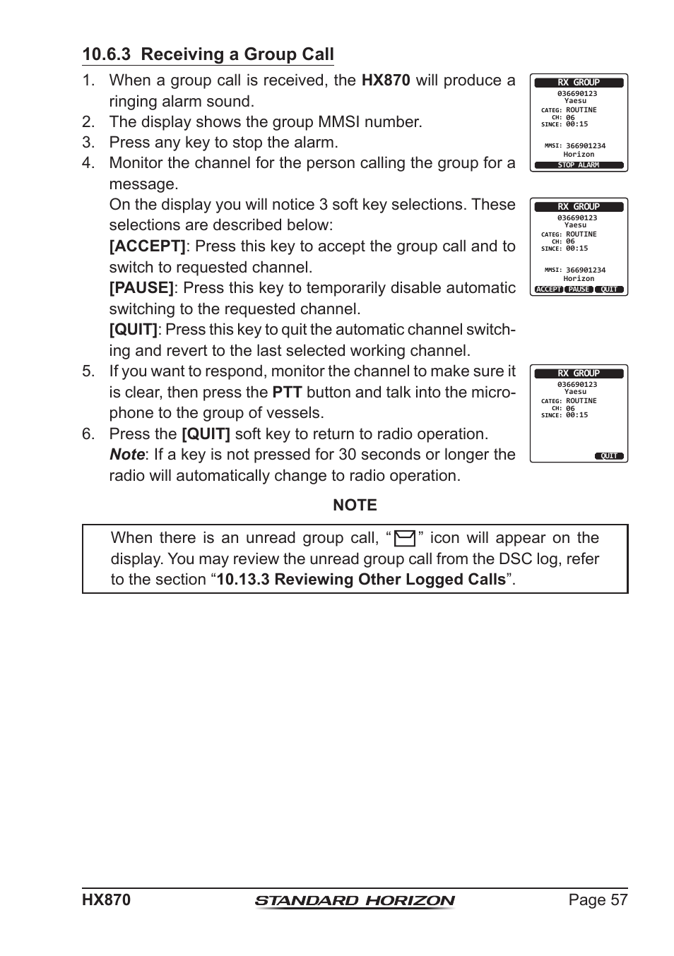 3 receiving a group call | Standard Horizon HX-870 User Manual | Page 57 / 140