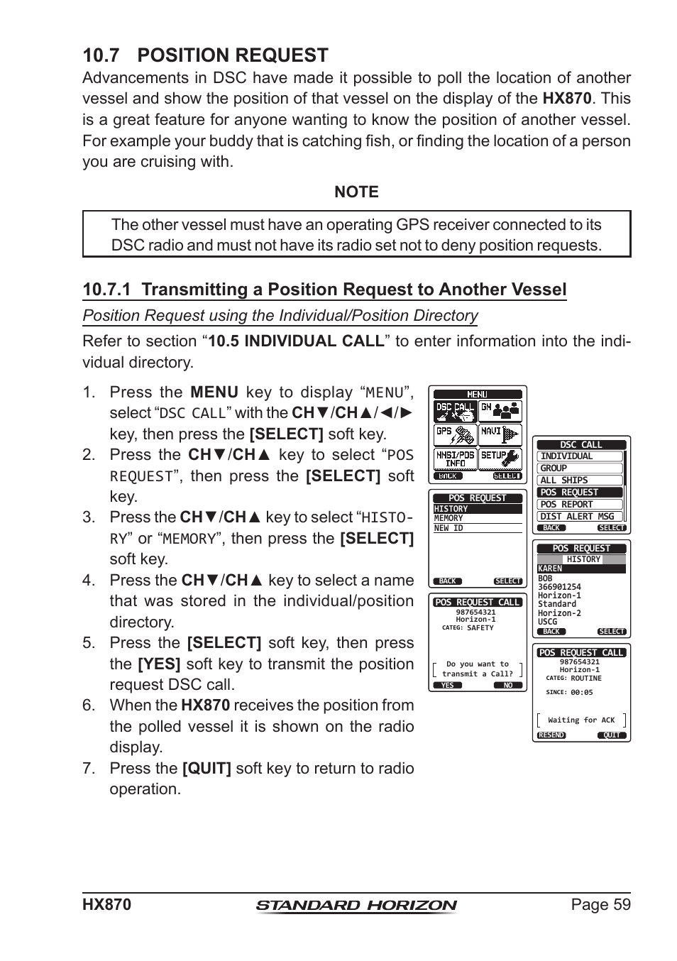 7 position request | Standard Horizon HX-870 User Manual | Page 59 / 140