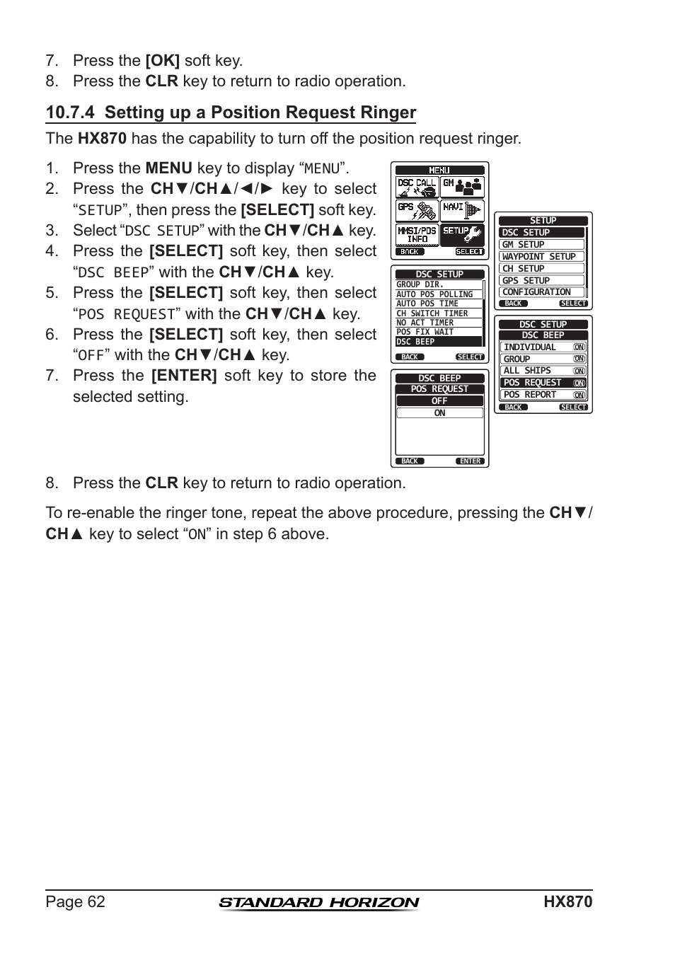 4 setting up a position request ringer | Standard Horizon HX-870 User Manual | Page 62 / 140