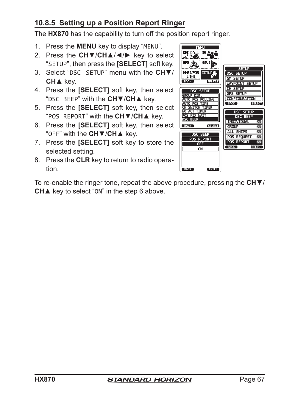 5 setting up a position report ringer | Standard Horizon HX-870 User Manual | Page 67 / 140