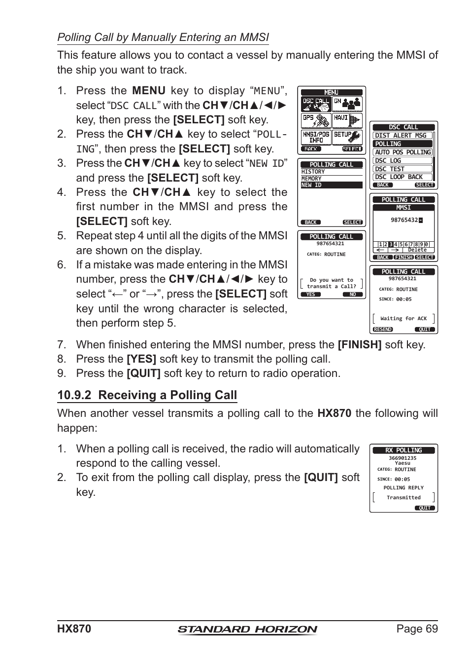 2 receiving a polling call | Standard Horizon HX-870 User Manual | Page 69 / 140