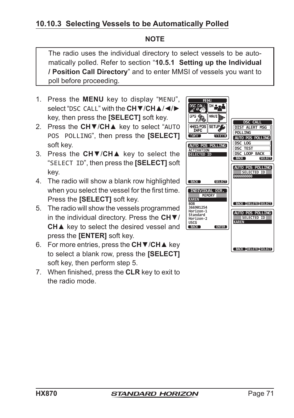 3 selecting vessels to be automatically polled | Standard Horizon HX-870 User Manual | Page 71 / 140