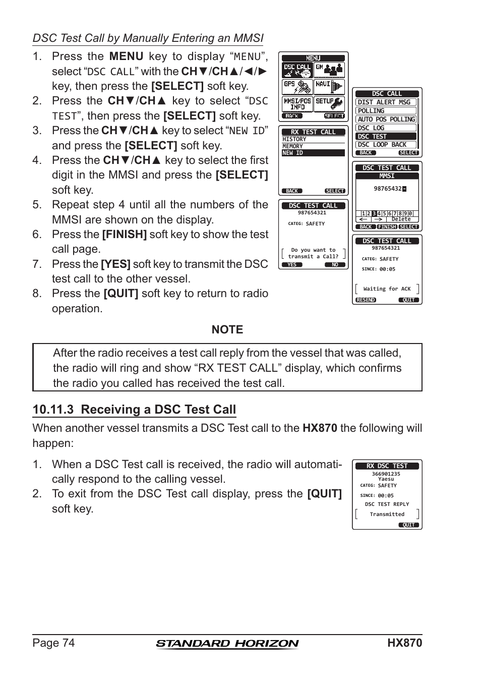 3 receiving a dsc test call | Standard Horizon HX-870 User Manual | Page 74 / 140