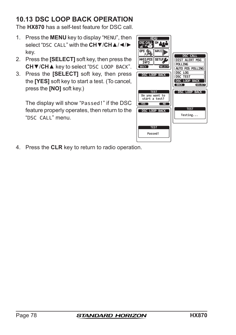 13 dsc loop back operation | Standard Horizon HX-870 User Manual | Page 78 / 140