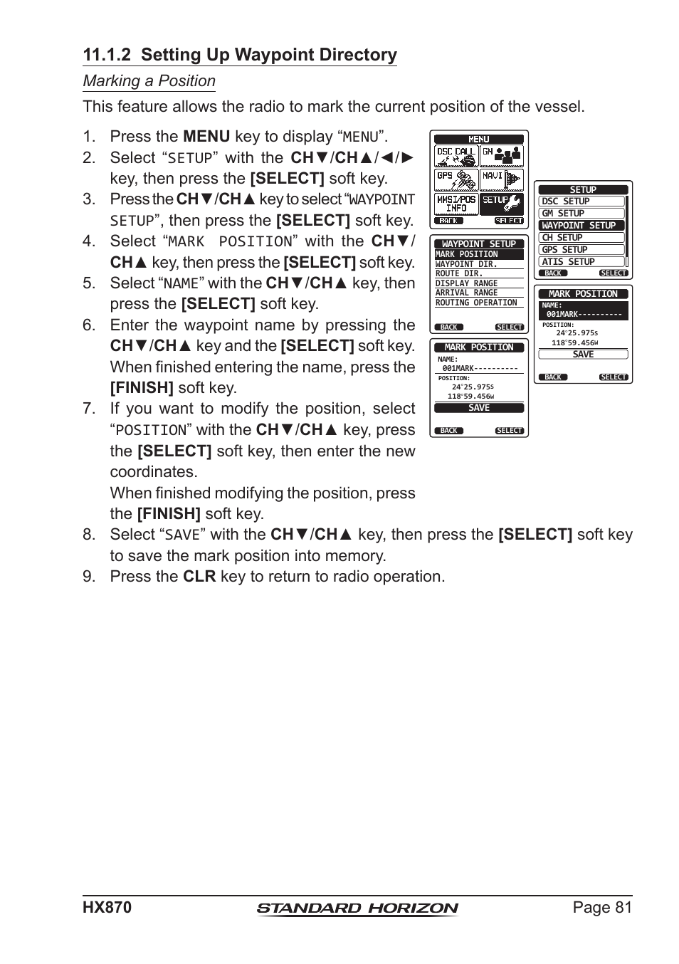 2 setting up waypoint directory | Standard Horizon HX-870 User Manual | Page 81 / 140