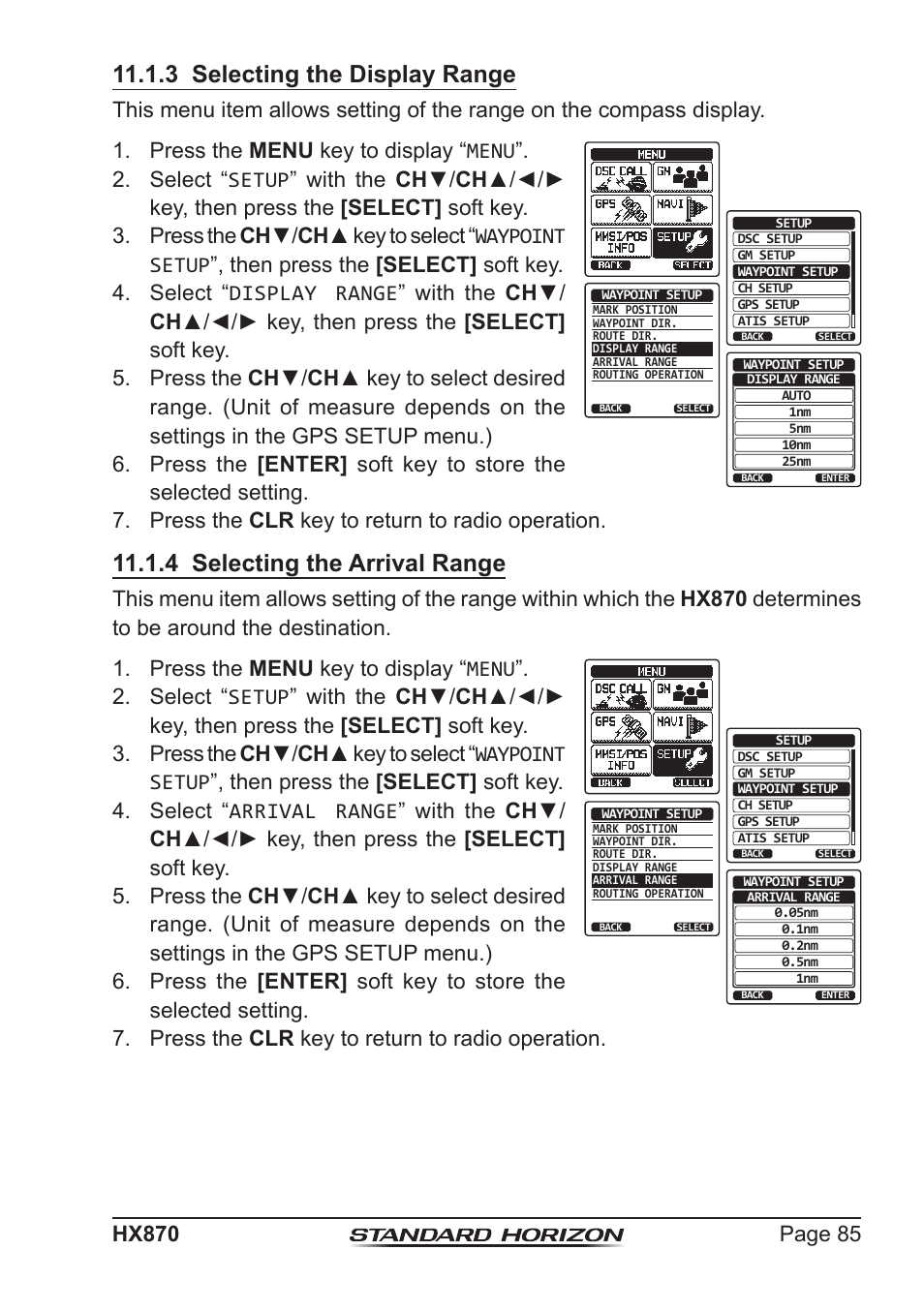 3 selecting the display range, 4 selecting the arrival range | Standard Horizon HX-870 User Manual | Page 85 / 140