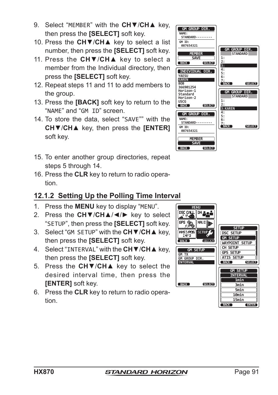 2 setting up the polling time interval, Press the menu key to display “menu | Standard Horizon HX-870 User Manual | Page 91 / 140