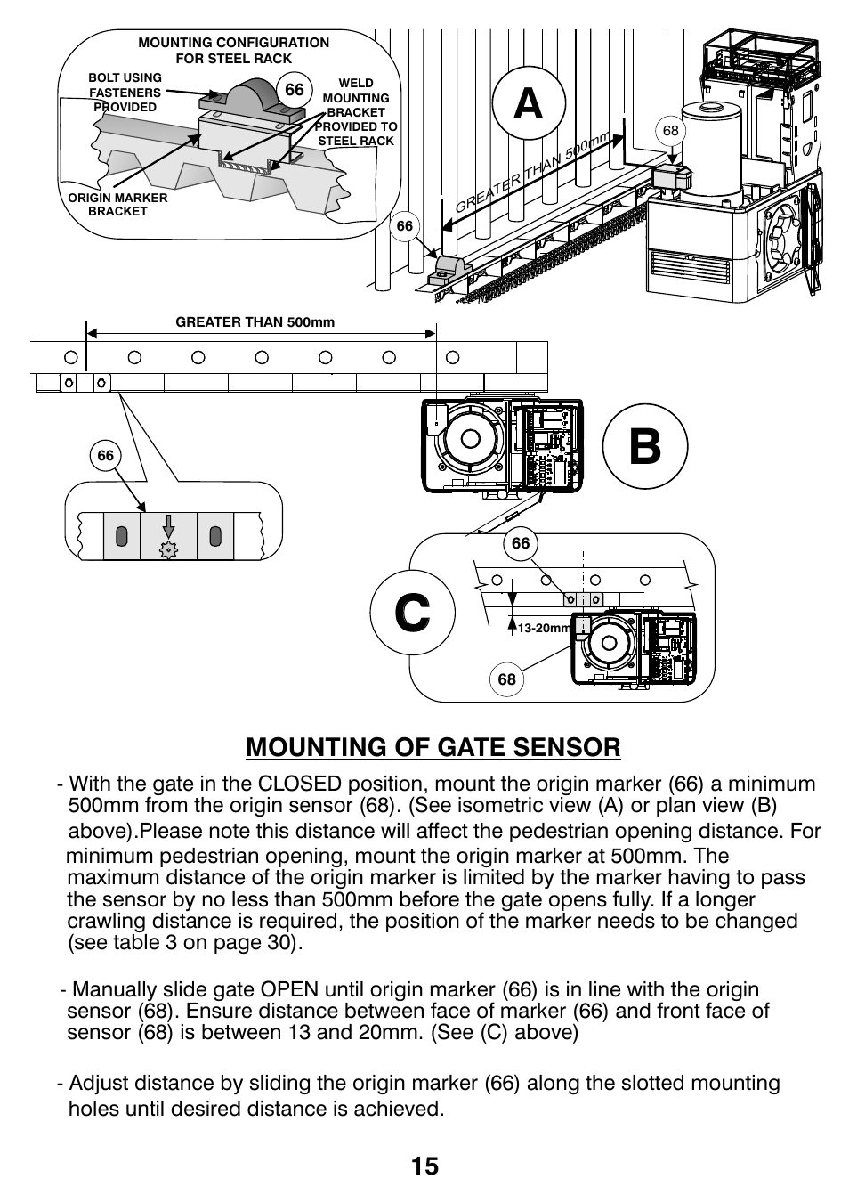 Bc c, Mounting of gate sensor | Centurion CP72SR5 User Manual | Page 17 / 36