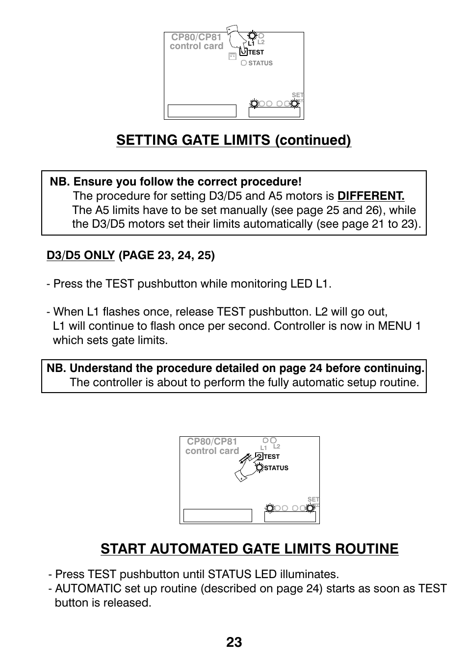 Setting gate limits (continued) 23, Start automated gate limits routine | Centurion CP72SR5 User Manual | Page 25 / 36