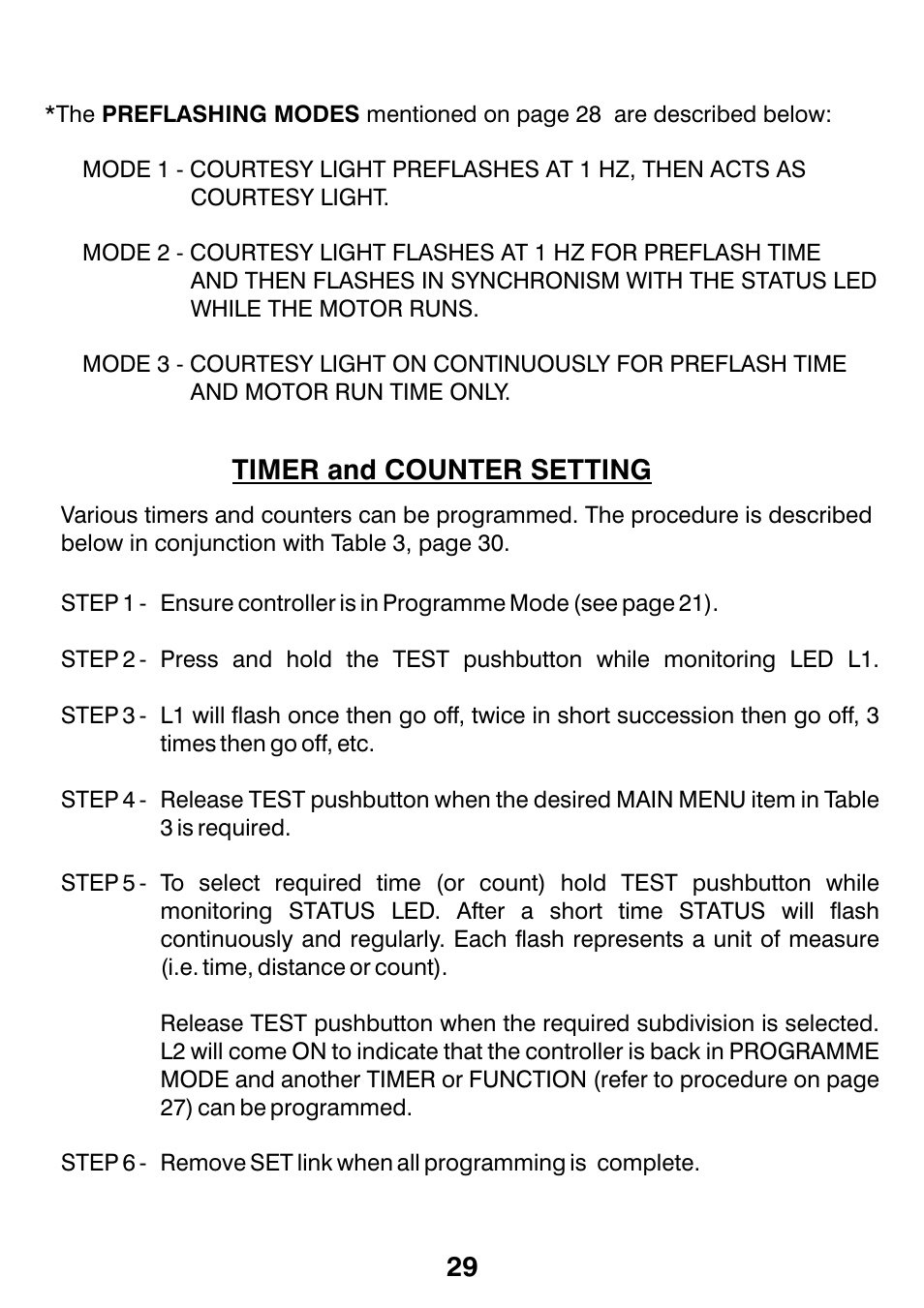 29 timer and counter setting | Centurion CP72SR5 User Manual | Page 31 / 36