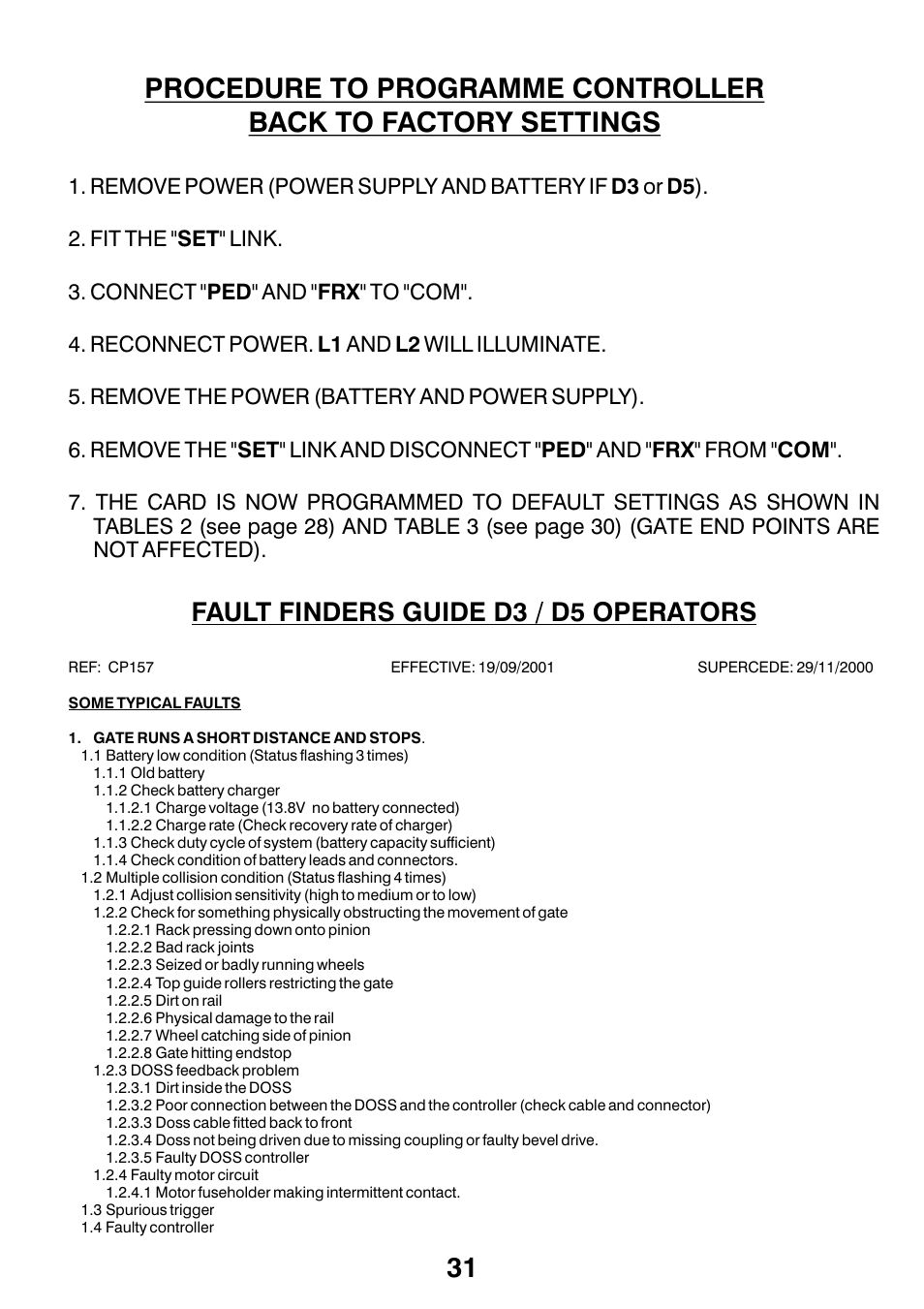 Fault finders guide d3 / d5 operators | Centurion CP72SR5 User Manual | Page 33 / 36