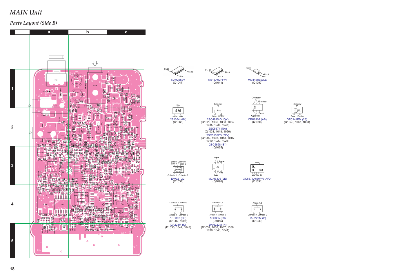 Parts layout (side b), Main unit, Ba c 1 3 2 | Yaesu VX-3R Сервис-мануал User Manual | Page 18 / 44